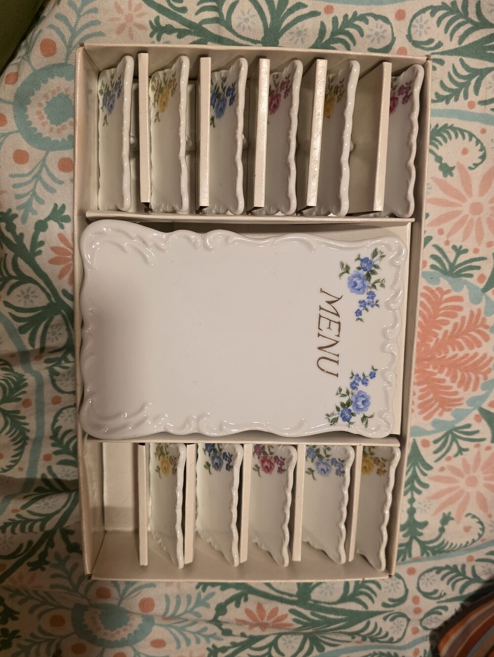 Vintage Porcelain Floral Menu Card & Place Card Set